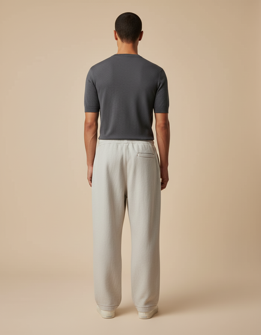 Pantalon Baggy Gris Clair Ample Molleton Brodé Décontracté - vue 2