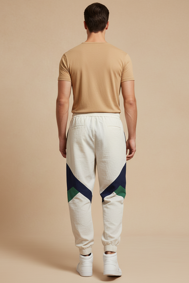 Pantalon Baggy Beige Patchwork Cordon Ample Sport - Lin - vue 2