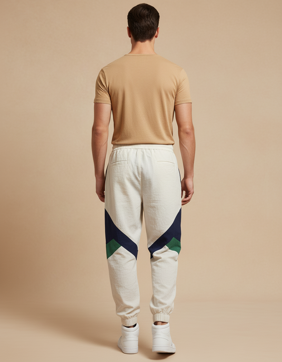 Pantalon Baggy Beige Patchwork Cordon Ample Sport - Lin - vue 2