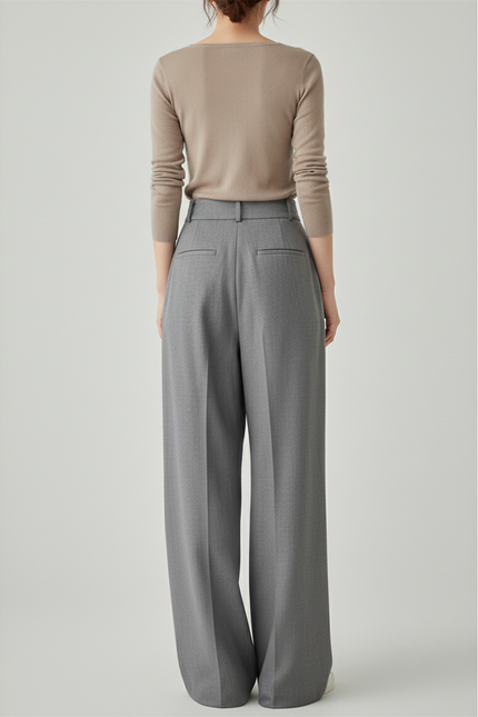 Pantalon Baggy Gris Ample Droit Élégant Plissé - Gabardine - vue 2
