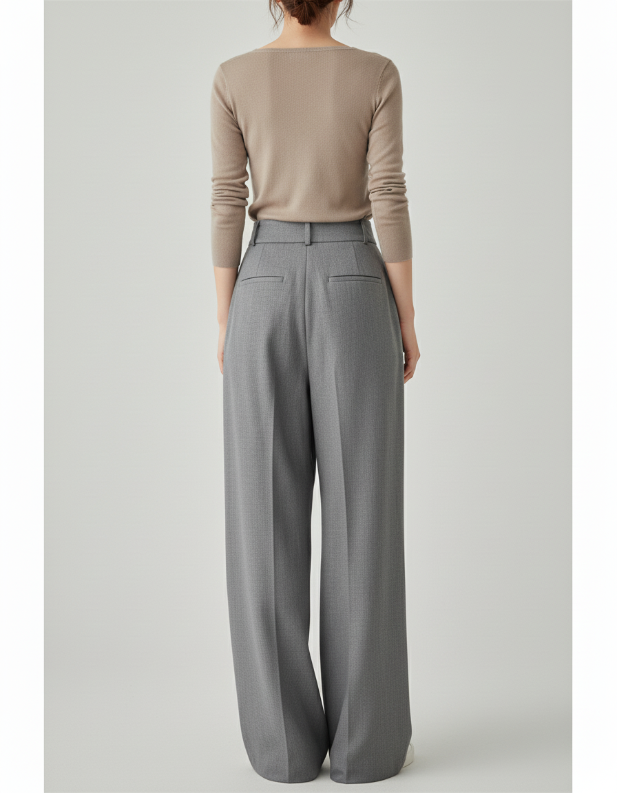 Pantalon Baggy Gris Ample Droit Élégant Plissé - Gabardine - vue 2