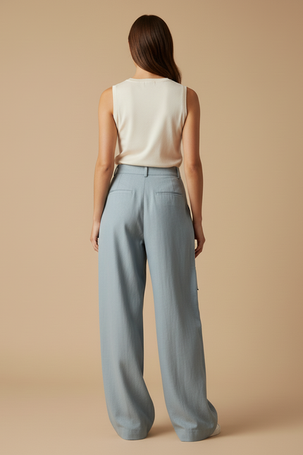 Pantalon Baggy Cargo Ample Bleu Clair Femme - Toile - vue 2