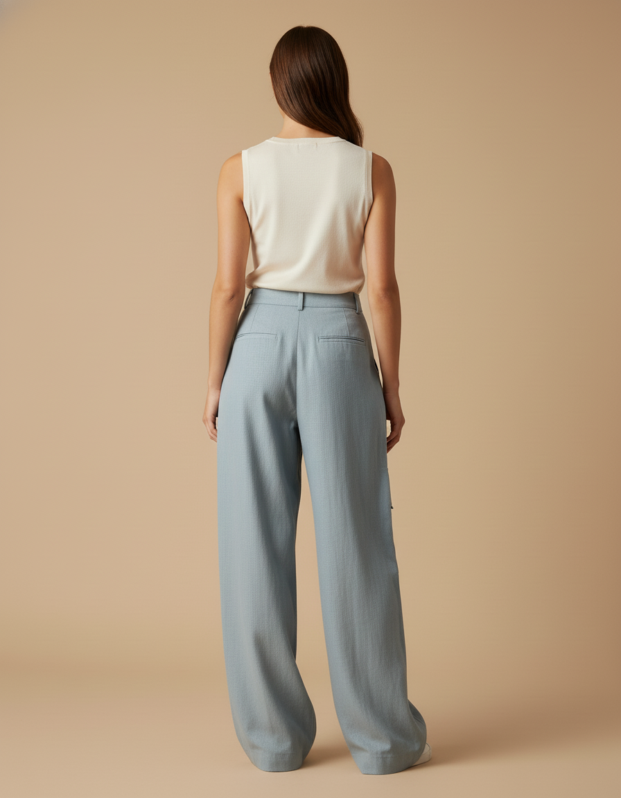 Pantalon Baggy Cargo Ample Bleu Clair Femme - Toile - vue 2