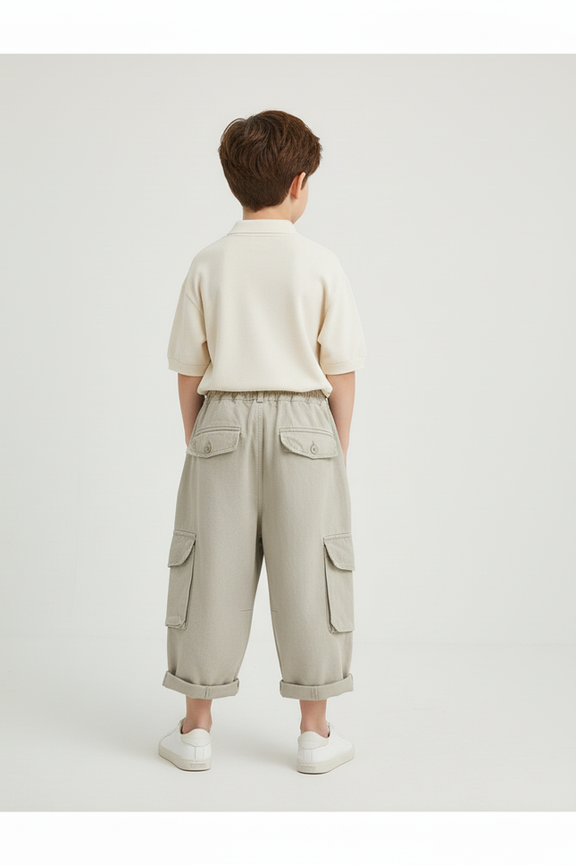 Pantalon Baggy Cargo Ample Coton Beige Garçon - vue 2