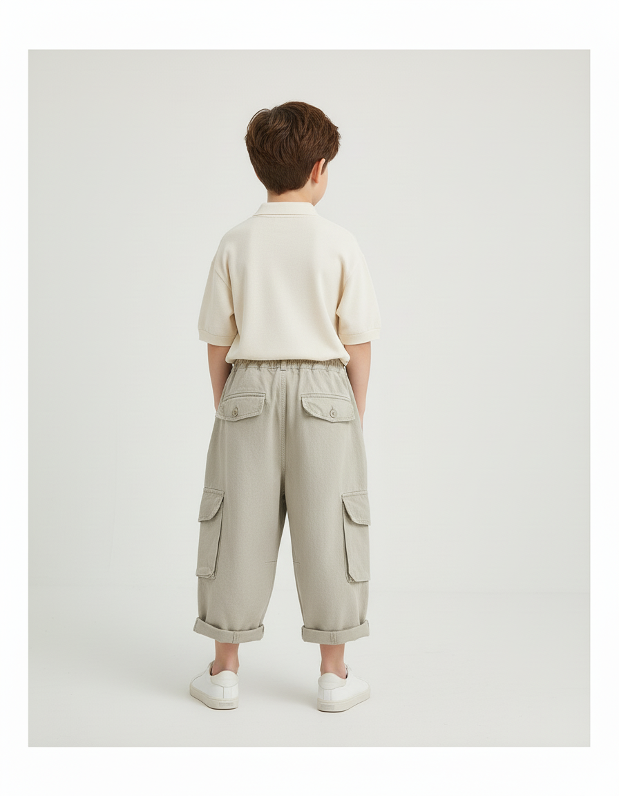 Pantalon Baggy Cargo Ample Coton Beige Garçon - vue 2