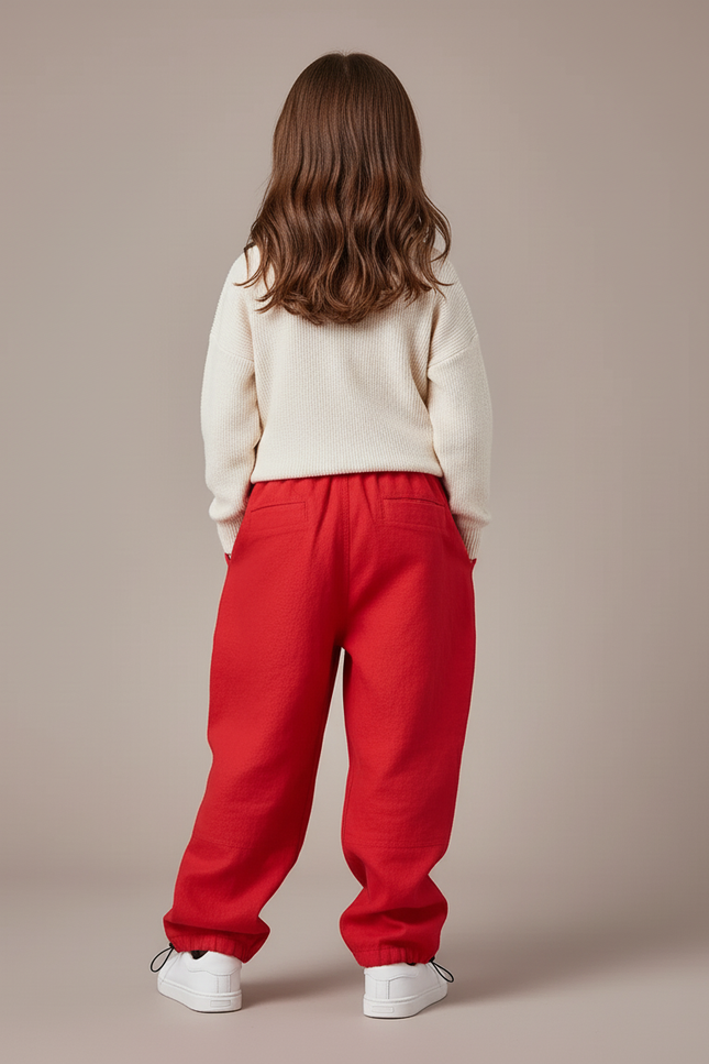 Pantalon Baggy Rouge Lin Ample Décontracté Fille - vue 2