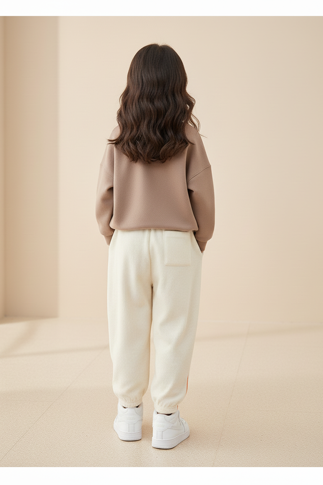 Pantalon Baggy Côtelé Beige Ample Décontracté Enfant Lettre - Cordé - vue 2