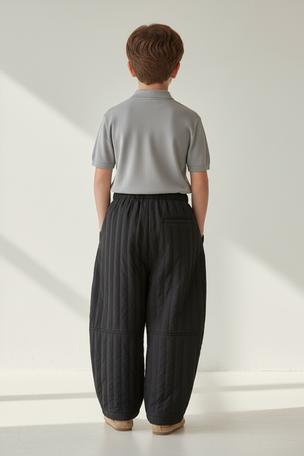 Pantalon Baggy Noir Matelassé Ample Hiver Enfant - Polyester - vue 2