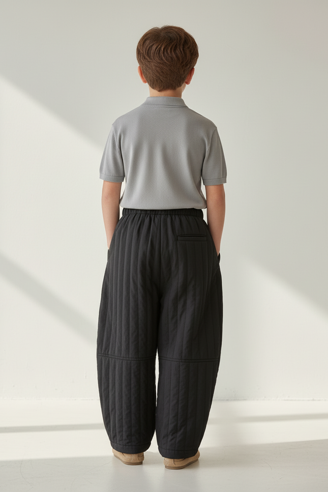 Pantalon Baggy Noir Matelassé Ample Hiver Enfant - Polyester - vue 2