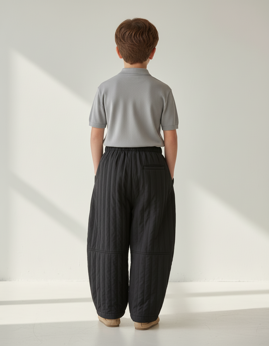 Pantalon Baggy Noir Matelassé Ample Hiver Enfant - Polyester - vue 2