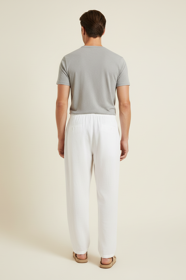 Pantalon Baggy Blanc Lin Cordon Ample Homme - vue 2