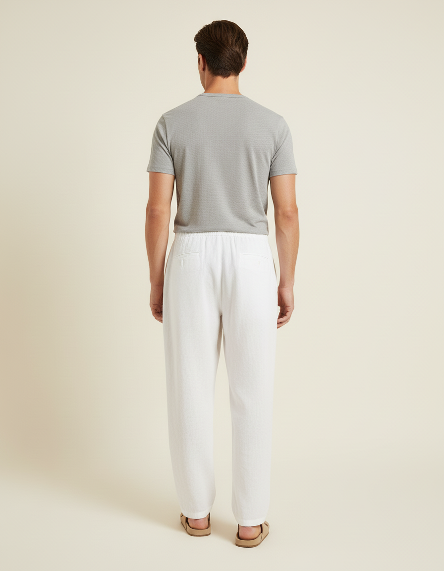 Pantalon Baggy Blanc Lin Cordon Ample Homme - vue 2