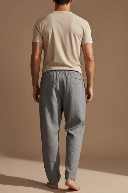 Pantalon Baggy Gris Lin Ample Cordon Décontracté Homme - vue 2