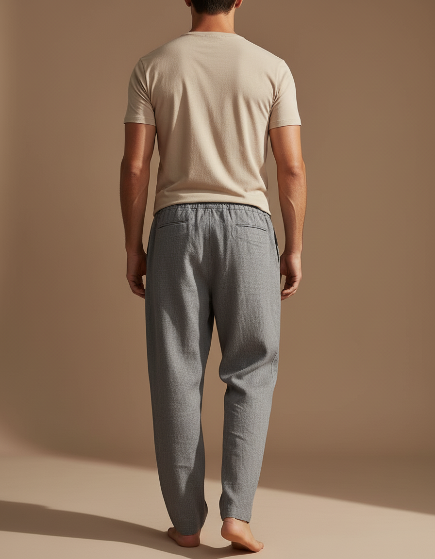 Pantalon Baggy Gris Lin Ample Cordon Décontracté Homme - vue 2