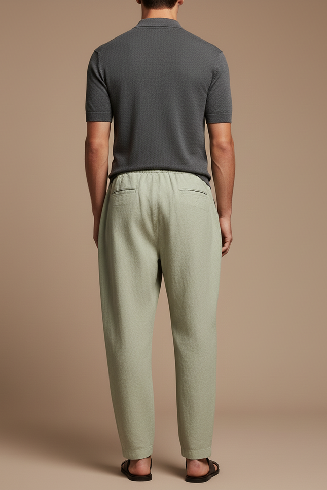 Pantalon Baggy Vert Lin Ample Décontracté Homme - vue 2