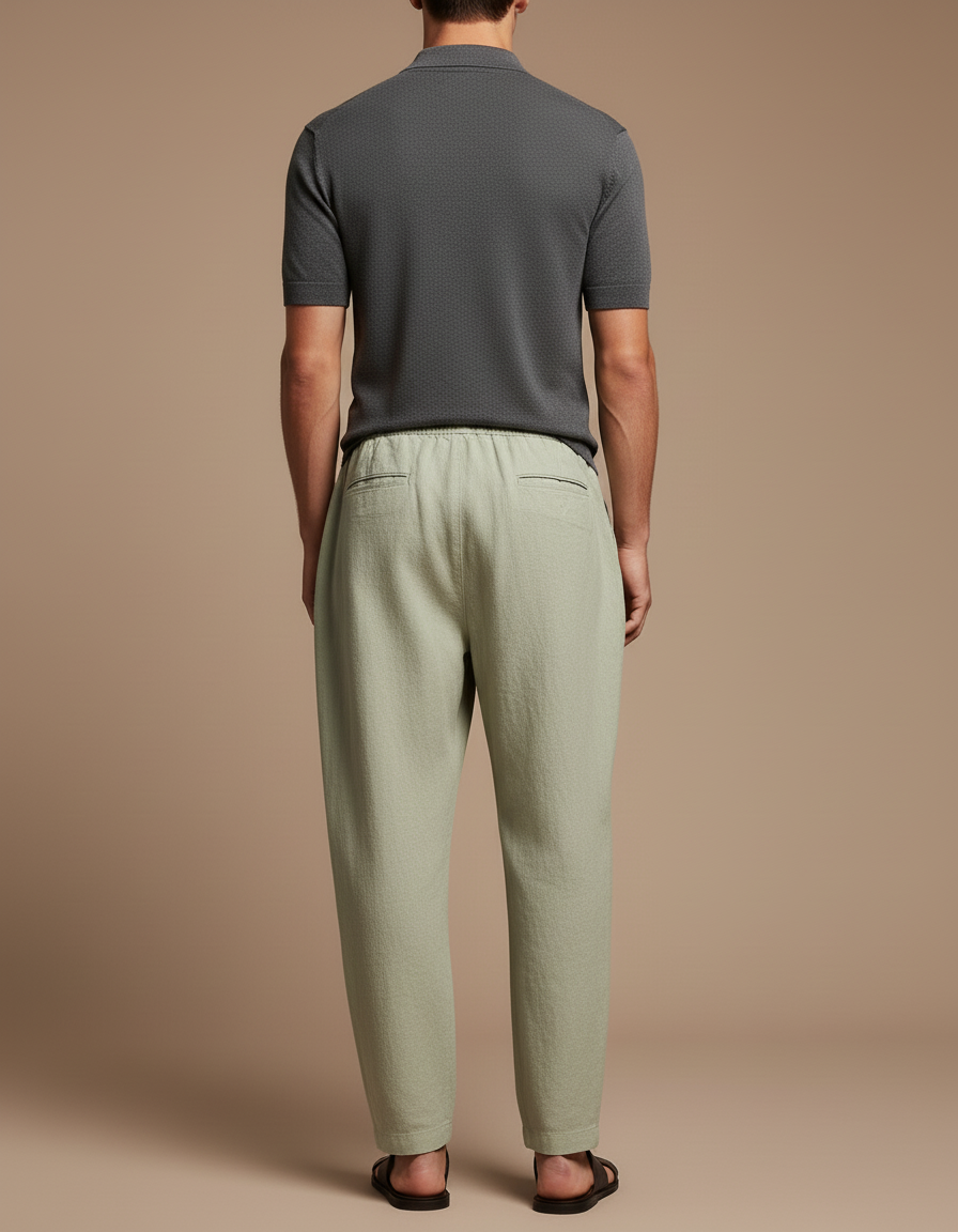 Pantalon Baggy Vert Lin Ample Décontracté Homme - vue 2