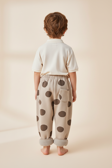 Pantalon Baggy Marron Polka Dots Molletonné Hiver Enfant - Beige - vue 2