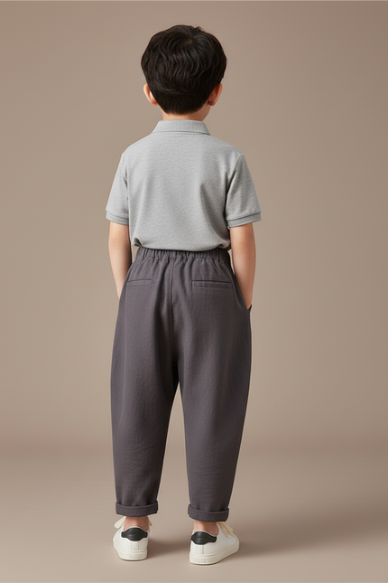 Pantalon Baggy Gris Foncé Coton Ample Enfant Casual - Lin - vue 2