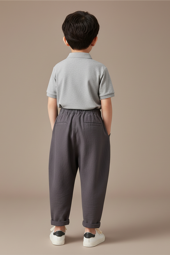 Pantalon Baggy Gris Foncé Coton Ample Enfant Casual - Lin - vue 2