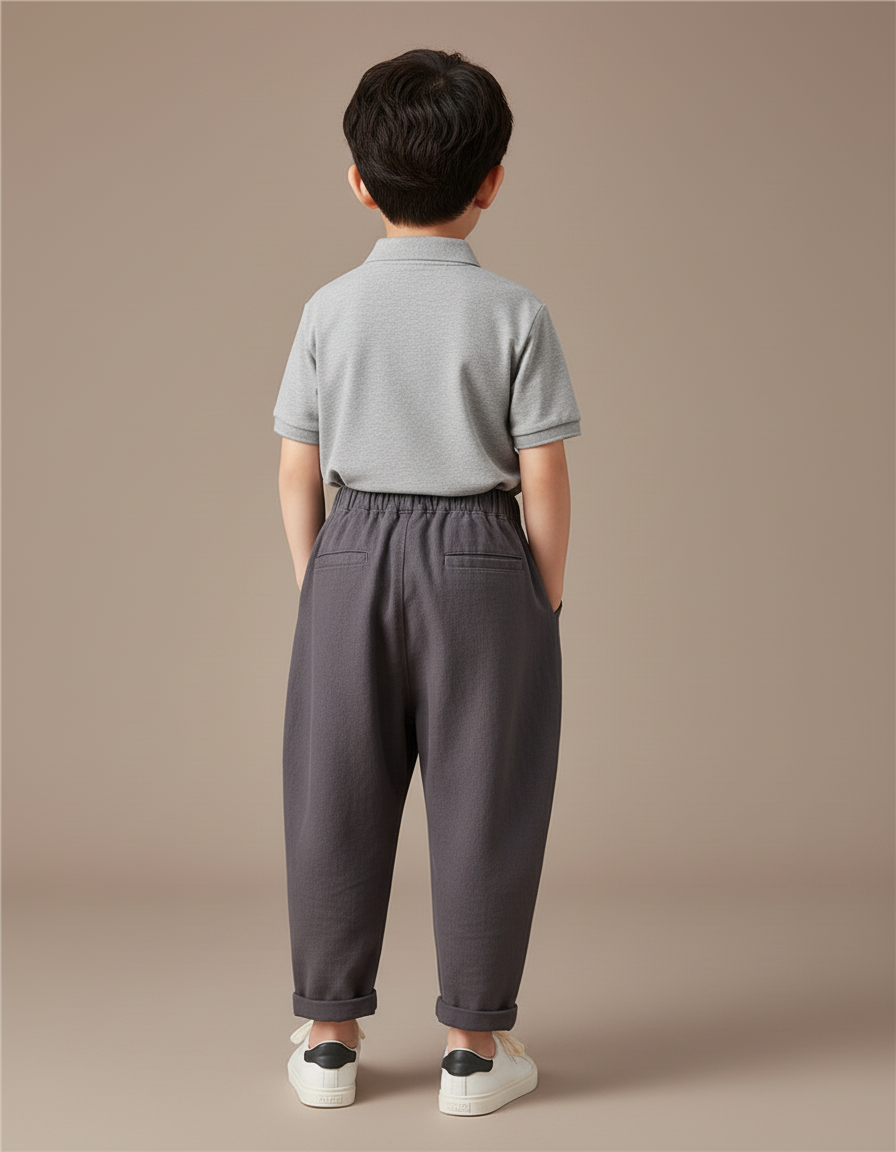 Pantalon Baggy Gris Foncé Coton Ample Enfant Casual - Lin - vue 2