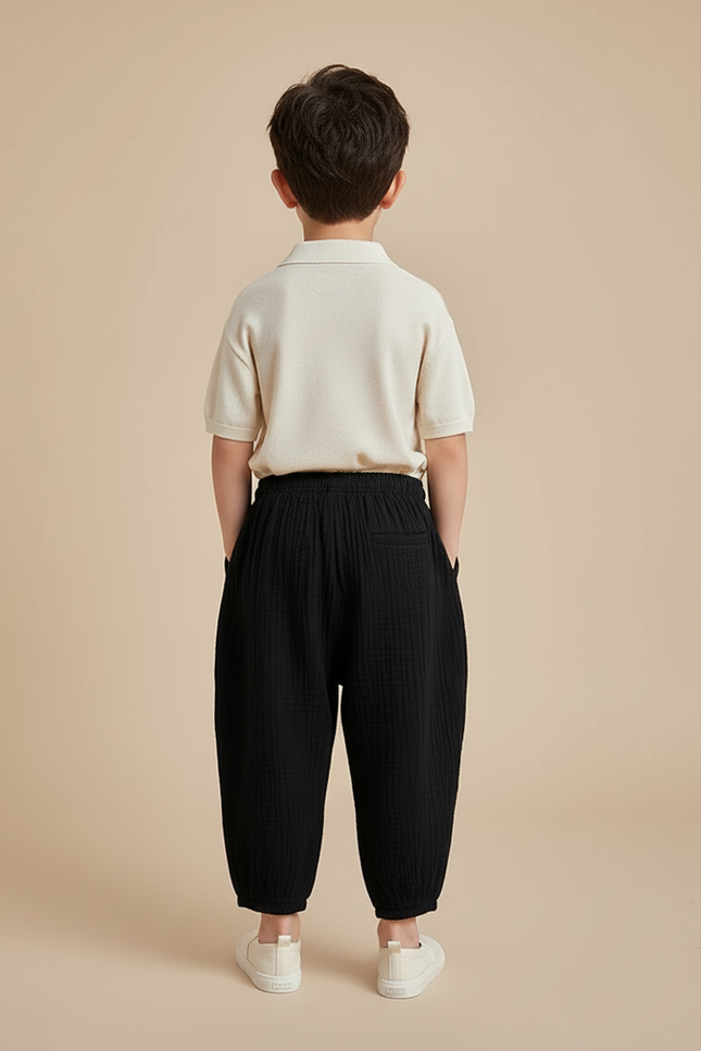 Pantalon Baggy Noir Ample Coton Enfant Confortable - vue 2