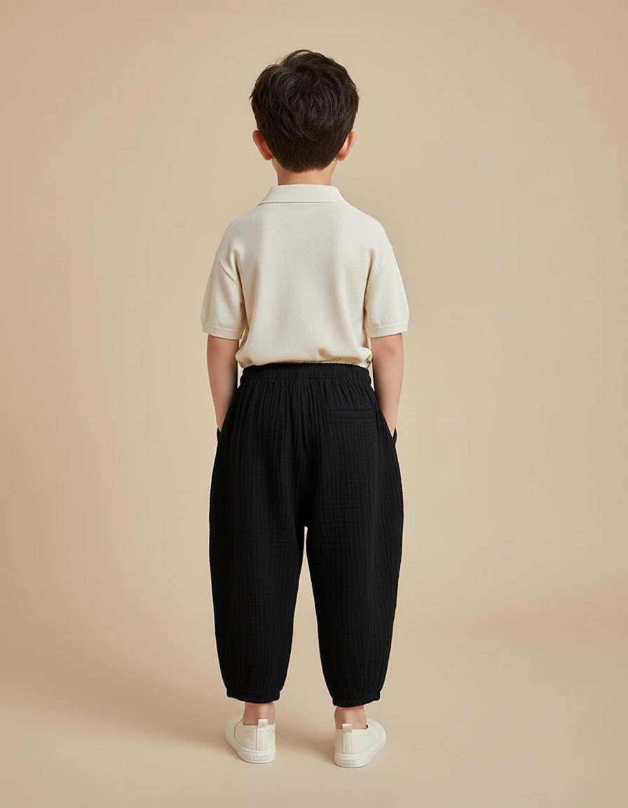 Pantalon Baggy Noir Ample Coton Enfant Confortable - vue 2