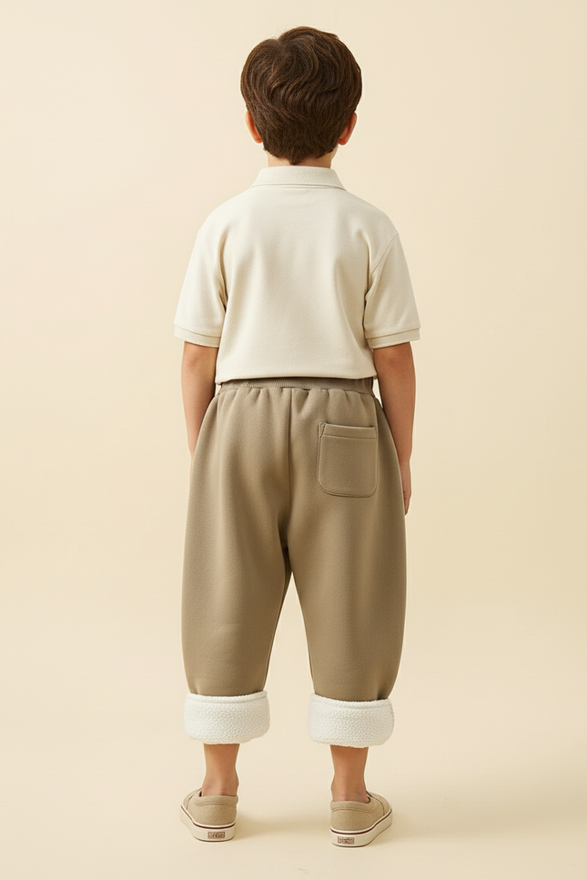 Pantalon Baggy Kaki Molletonné Chaud Enfant Brodé - vue 2