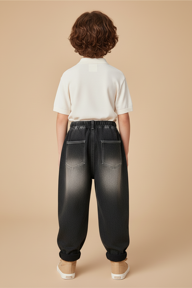Pantalon Baggy Jean Dégradé Ample Coton Garçon - Noir - vue 2
