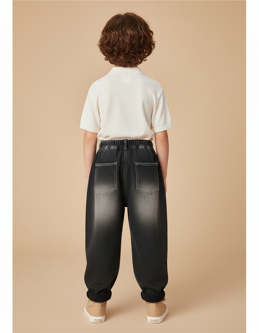 Pantalon Baggy Jean Dégradé Ample Coton Garçon - Noir - vue 2