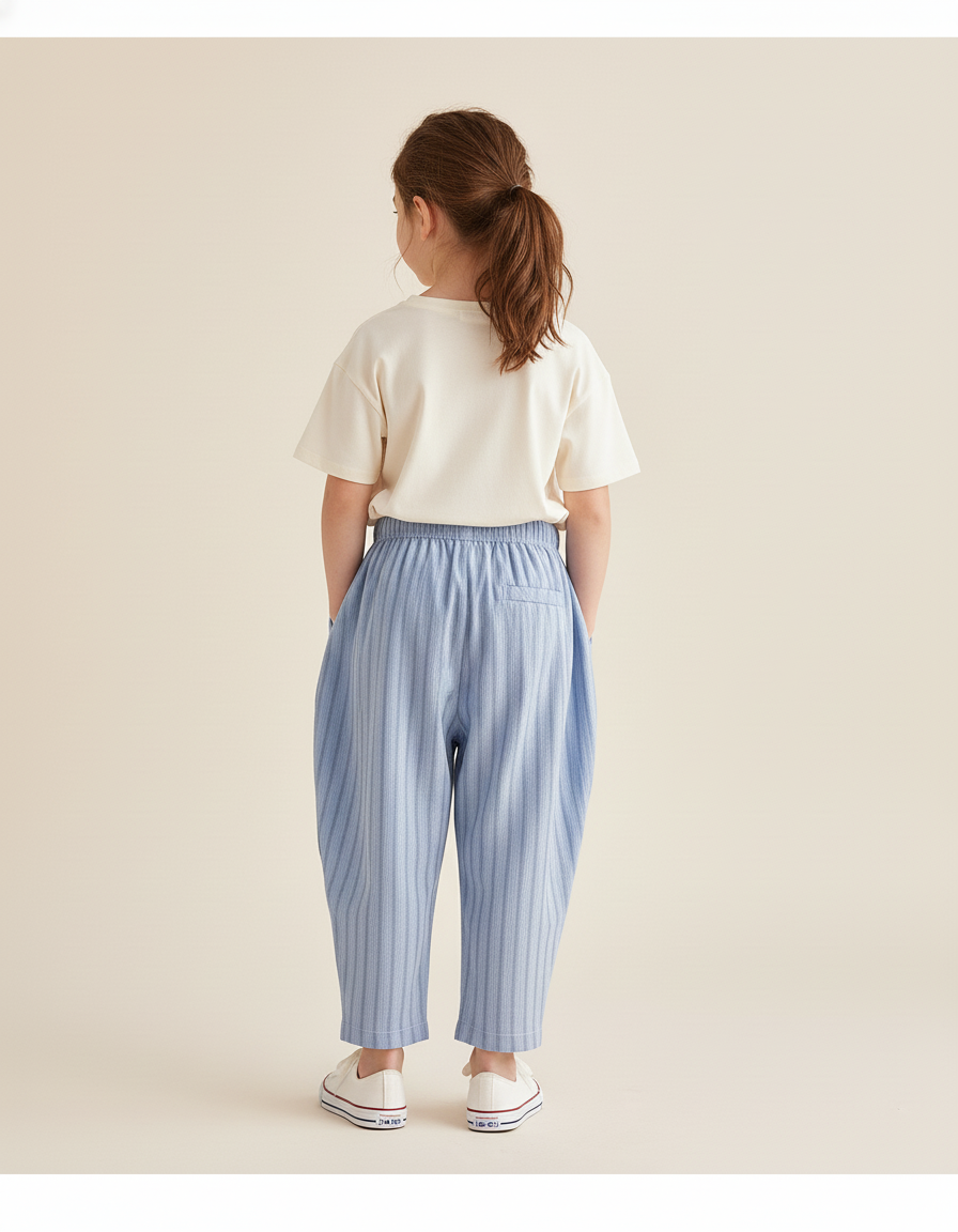 Pantalon Baggy Bleu Ciel Rayé Coton Ample Enfant - vue 2