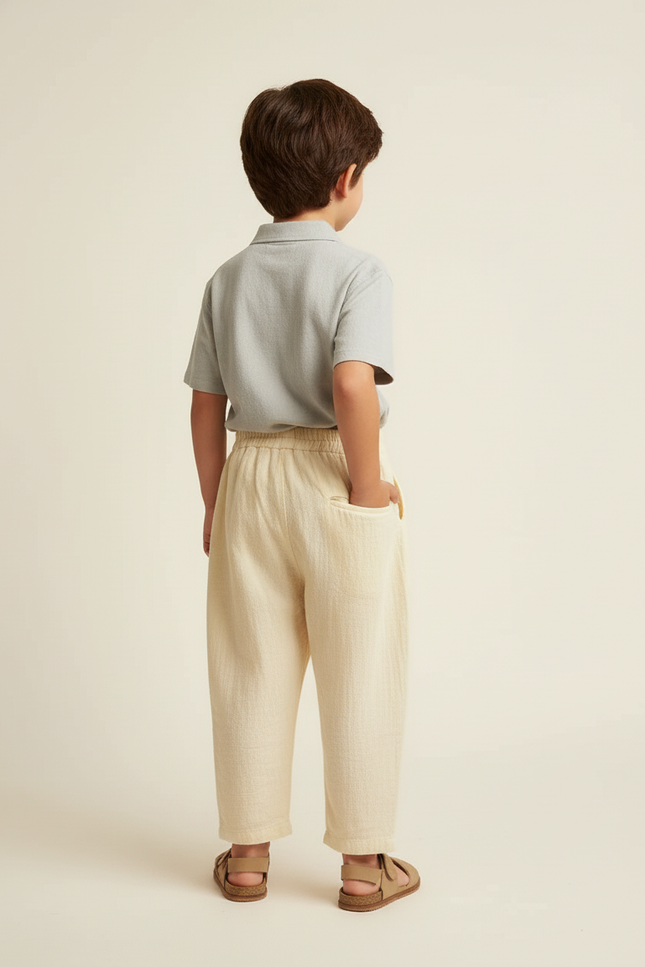 Pantalon Baggy Écru Ample Coton Enfant Léger - Beige - vue 2