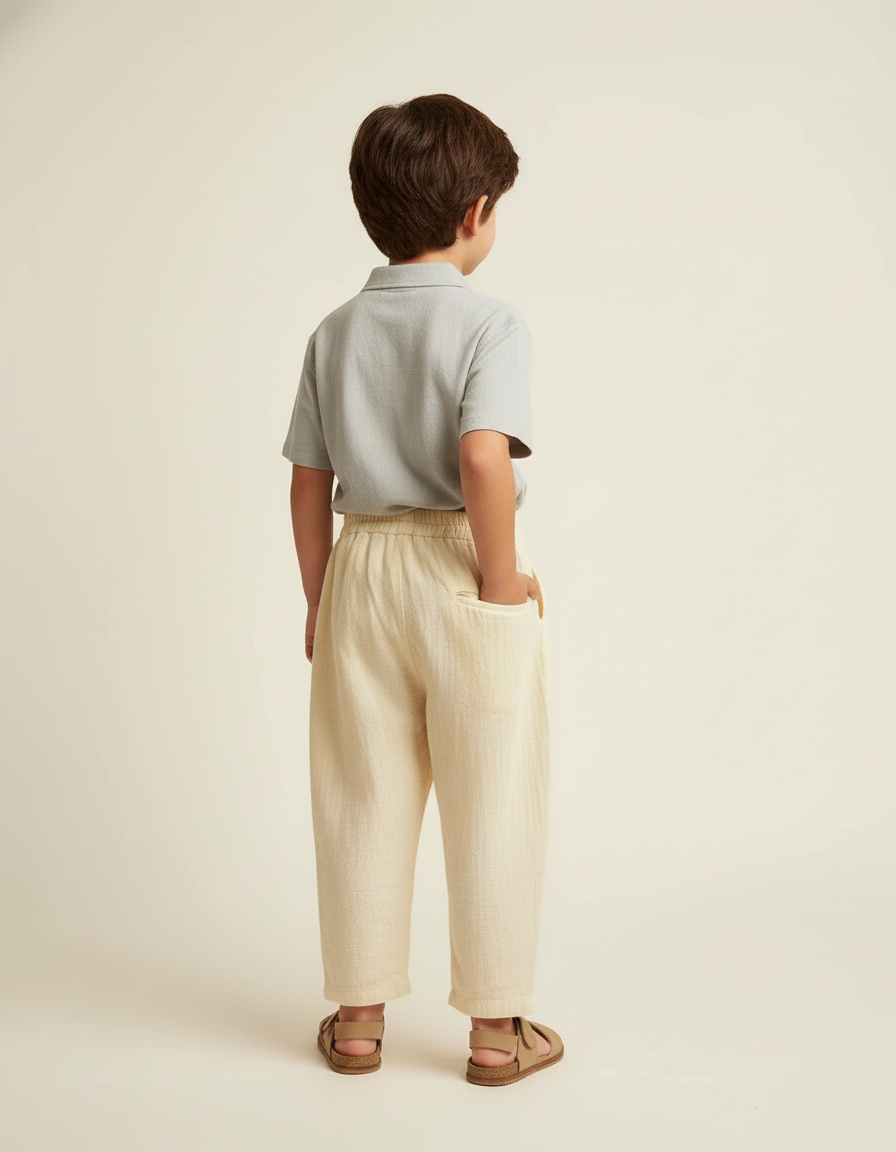 Pantalon Baggy Écru Ample Coton Enfant Léger - Beige - vue 2