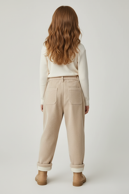 Pantalon Baggy Beige Côtelé Ample Enfant Décontracté - Cordé - vue 2