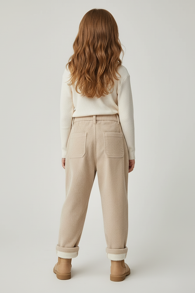 Pantalon Baggy Beige Côtelé Ample Enfant Décontracté - Cordé - vue 2