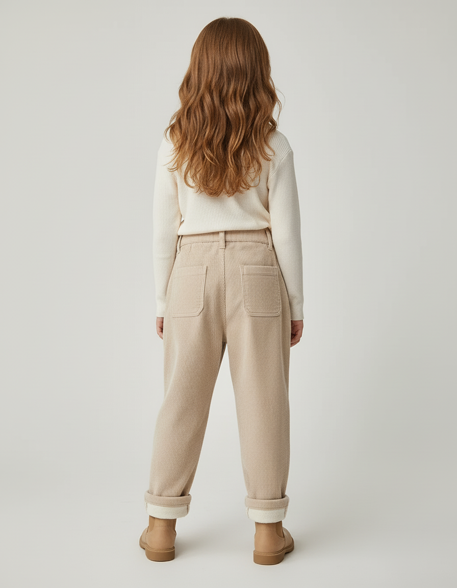 Pantalon Baggy Beige Côtelé Ample Enfant Décontracté - Cordé - vue 2