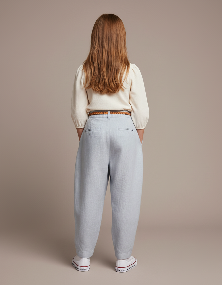 Pantalon Baggy Bleu Clair Lin Plissé Enfant - vue 2