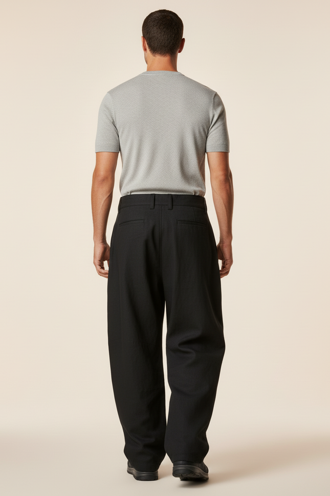 Pantalon Baggy Noir Ample Décontracté Homme - Lin - vue 2