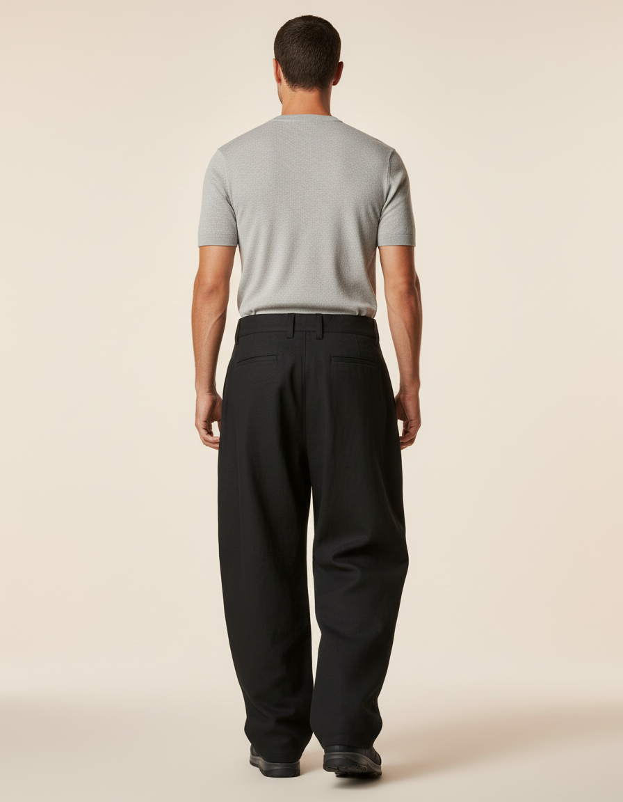 Pantalon Baggy Noir Ample Décontracté Homme - Lin - vue 2