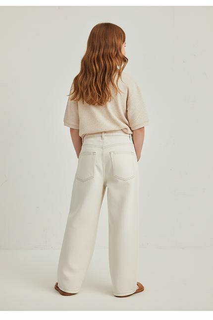 Pantalon Baggy Beige Denim Ample Décontracté Fille - Jean - vue 2