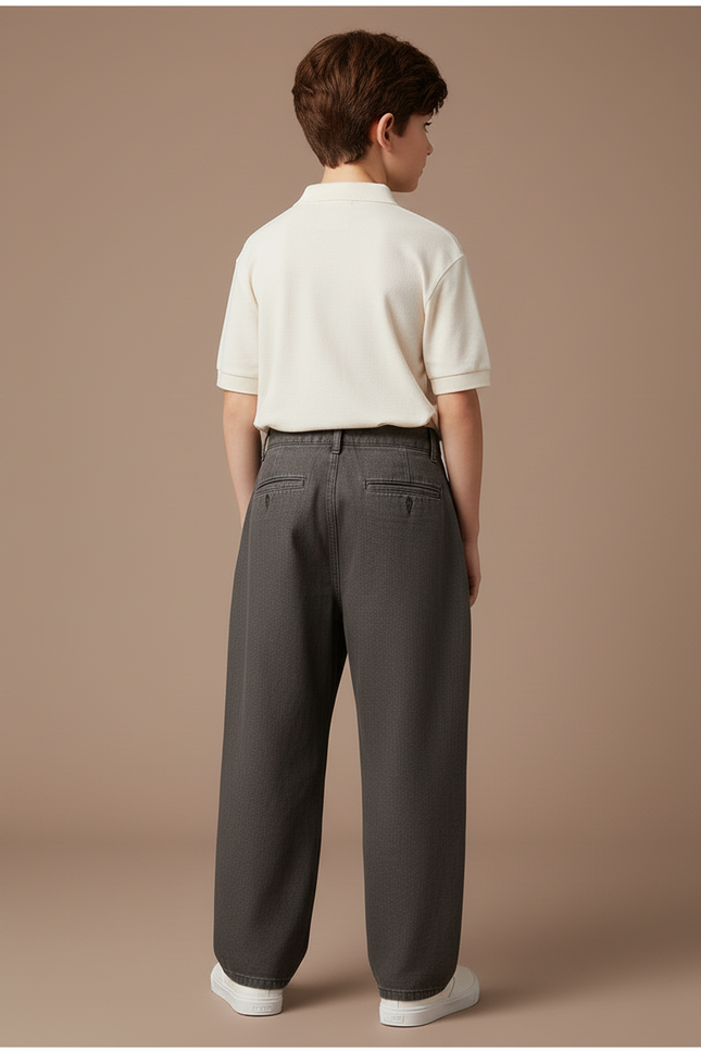 Pantalon Baggy Gris Plissé Large Décontracté Enfant - Jean - vue 2