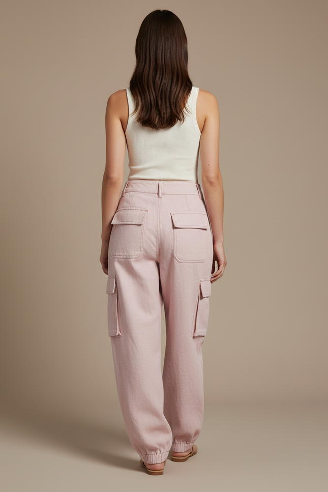 Pantalon Baggy Rose Cargo Ample Coton Femme - vue 2