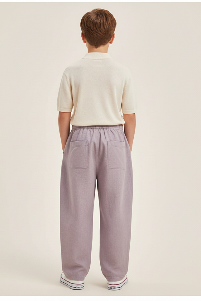 Pantalon Baggy Lilas Ample Lin Enfant Décontracté - Violet - vue 2