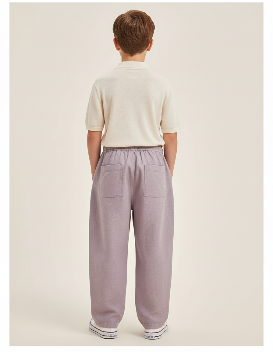 Pantalon Baggy Lilas Ample Lin Enfant Décontracté - Violet - vue 2