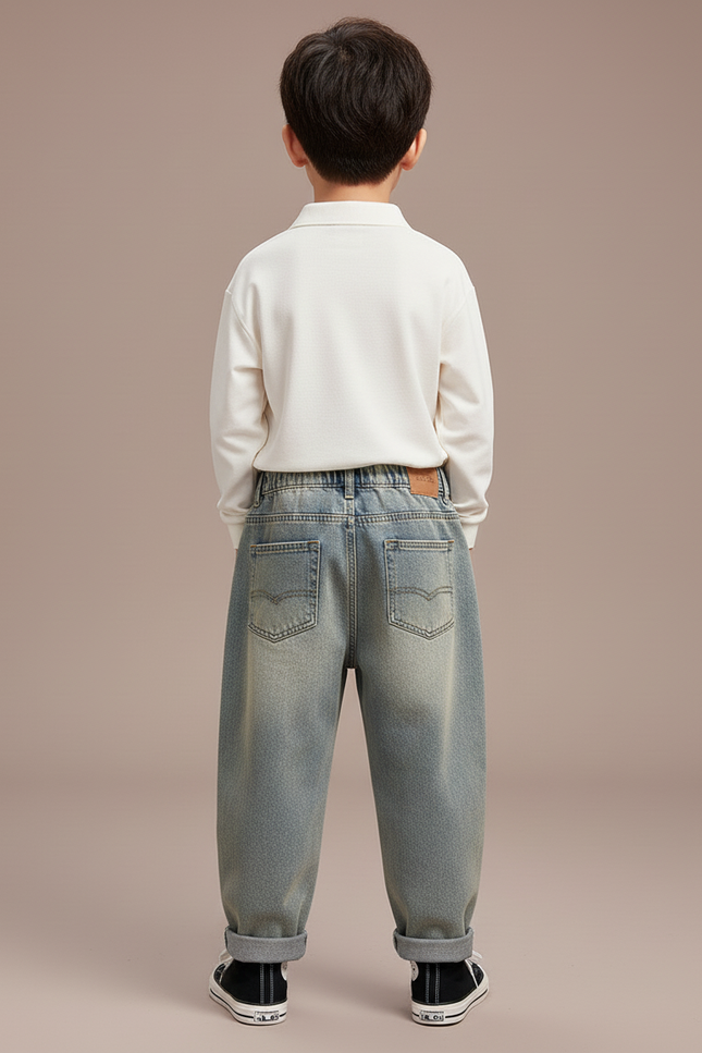 Pantalon Baggy Jean Bleu Délavé Ample Déchiré Garçon - vue 2