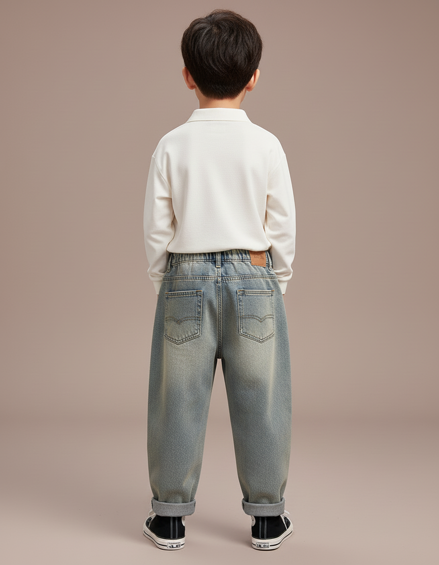 Pantalon Baggy Jean Bleu Délavé Ample Déchiré Garçon - vue 2