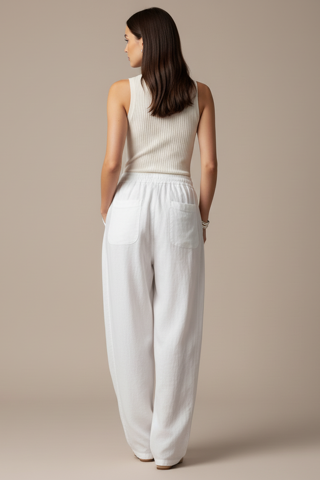Pantalon Baggy Blanc Lin Ample Cordon Femme - vue 2