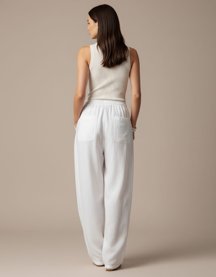 Pantalon Baggy Blanc Lin Ample Cordon Femme - vue 2