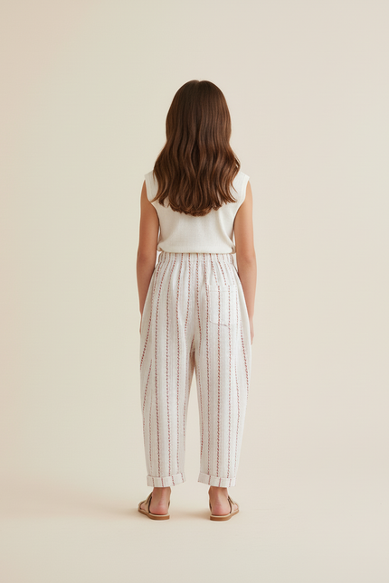 Pantalon Baggy Blanc Rayures Brique Coton Ample Enfant - vue 2