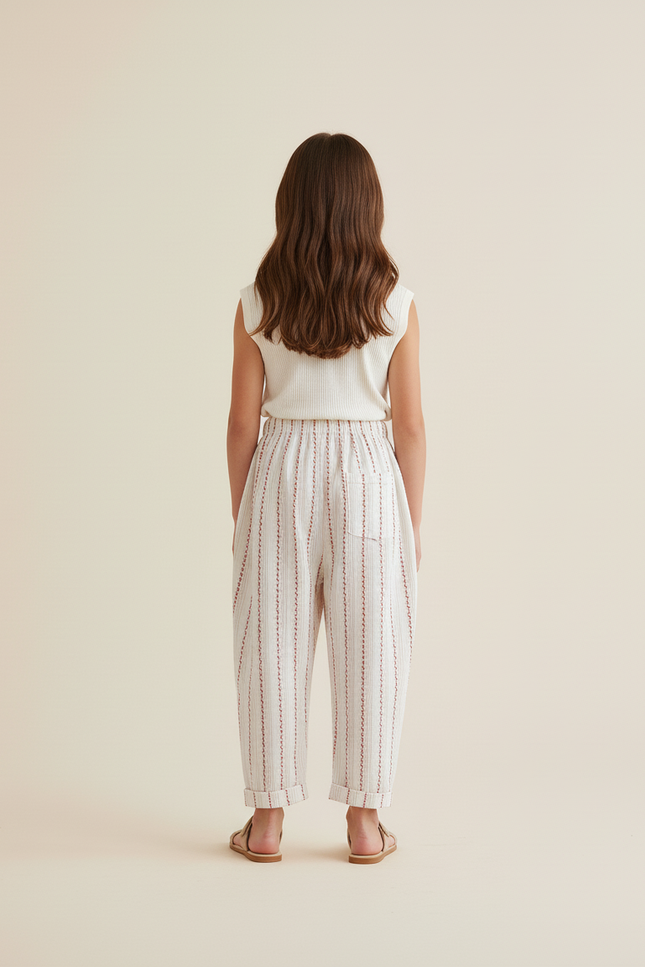 Pantalon Baggy Blanc Rayures Brique Coton Ample Enfant - vue 2