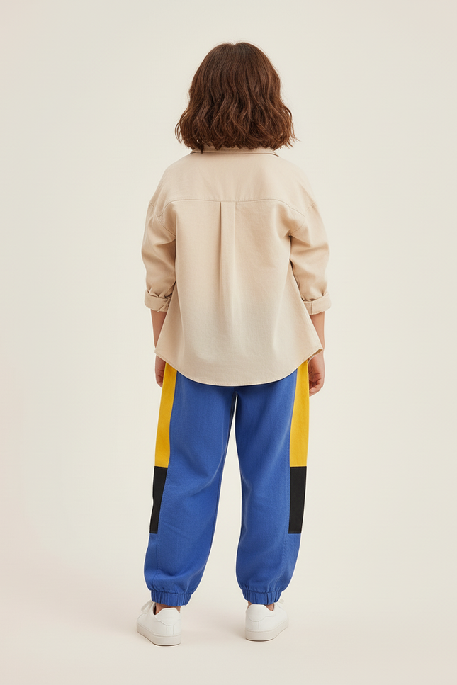 Pantalon Baggy Bleu Jaune Patchwork Enfant Coton - Multicolore - vue 2
